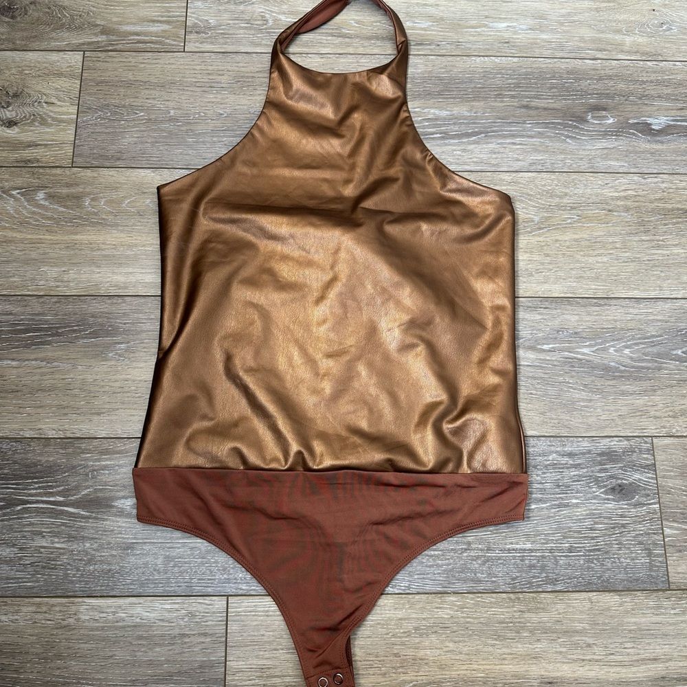 NWT Express Bronze Brown Halter Bodysuit Sz M